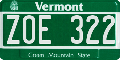 VT license plate ZOE322