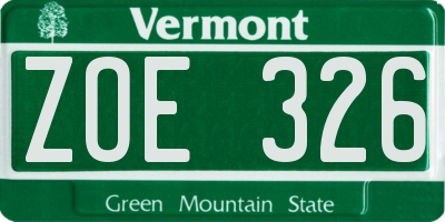 VT license plate ZOE326