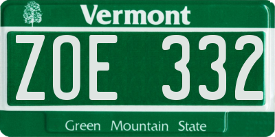 VT license plate ZOE332