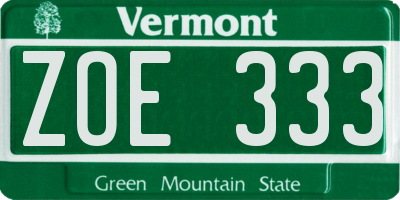 VT license plate ZOE333