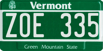 VT license plate ZOE335