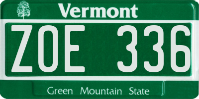 VT license plate ZOE336