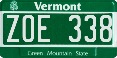VT license plate ZOE338