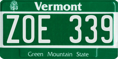 VT license plate ZOE339