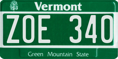 VT license plate ZOE340