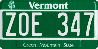 VT license plate ZOE347