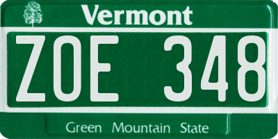 VT license plate ZOE348