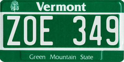 VT license plate ZOE349