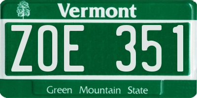 VT license plate ZOE351