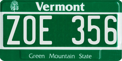 VT license plate ZOE356