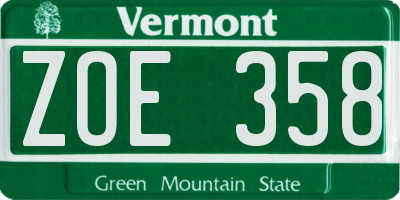 VT license plate ZOE358