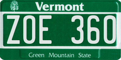 VT license plate ZOE360