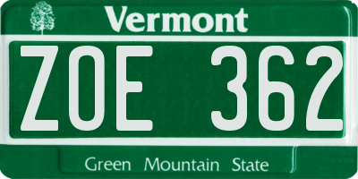 VT license plate ZOE362