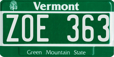 VT license plate ZOE363