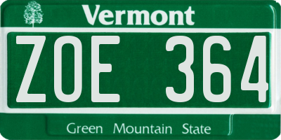 VT license plate ZOE364