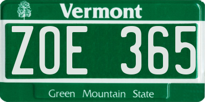 VT license plate ZOE365
