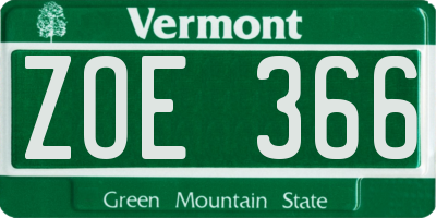 VT license plate ZOE366