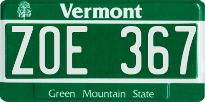 VT license plate ZOE367