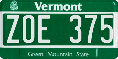 VT license plate ZOE375