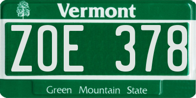 VT license plate ZOE378