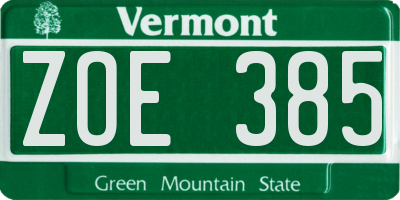 VT license plate ZOE385