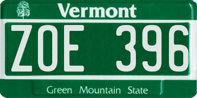 VT license plate ZOE396