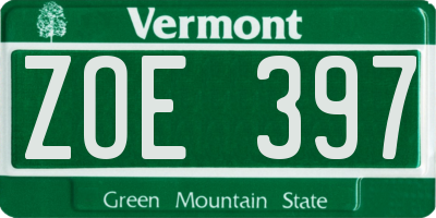 VT license plate ZOE397