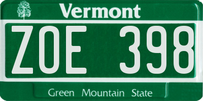 VT license plate ZOE398