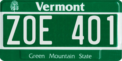 VT license plate ZOE401