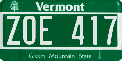 VT license plate ZOE417