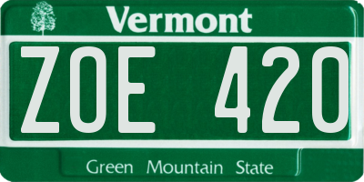 VT license plate ZOE420