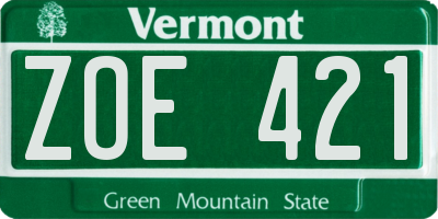 VT license plate ZOE421