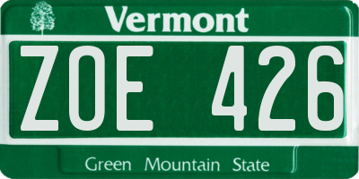 VT license plate ZOE426