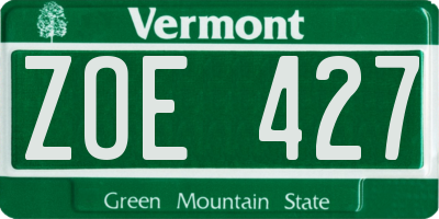 VT license plate ZOE427