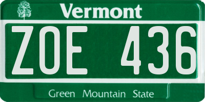 VT license plate ZOE436