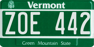 VT license plate ZOE442