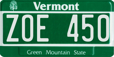 VT license plate ZOE450