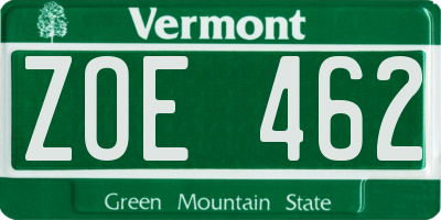 VT license plate ZOE462