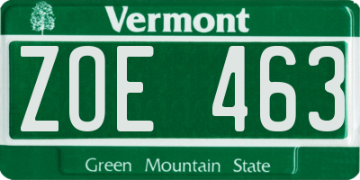 VT license plate ZOE463