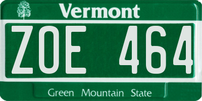 VT license plate ZOE464