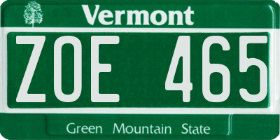 VT license plate ZOE465
