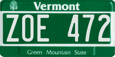 VT license plate ZOE472