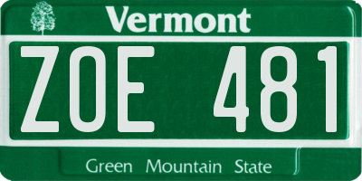 VT license plate ZOE481
