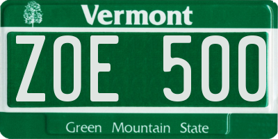 VT license plate ZOE500