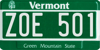 VT license plate ZOE501