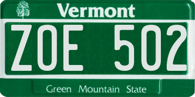 VT license plate ZOE502