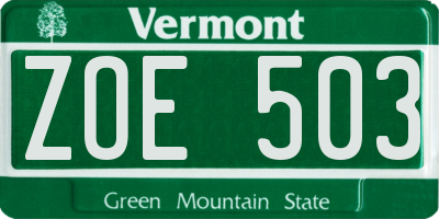 VT license plate ZOE503