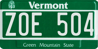 VT license plate ZOE504
