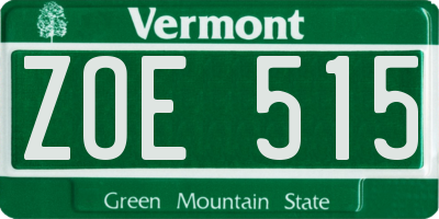 VT license plate ZOE515