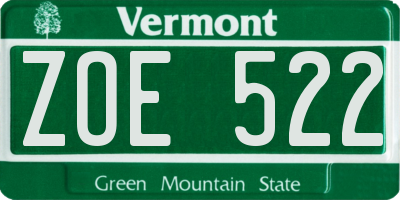 VT license plate ZOE522
